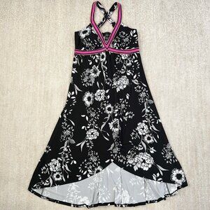 INC Summer Floral Faux Wrap Black White Dress L
